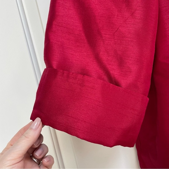 Chico's Newer Tag 3/4 Sleeve Pockets Deep Red Lined Taffeta Jacket Duster - Picture 2 of 10
